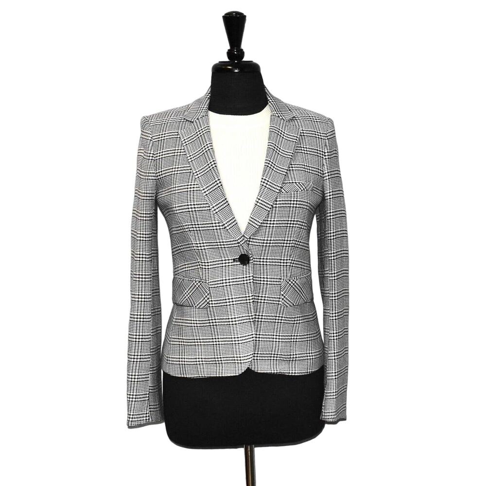 B0 NEW VERONICA BEARD Navy & White Plaid Single Button Jacket Blazer Size 2